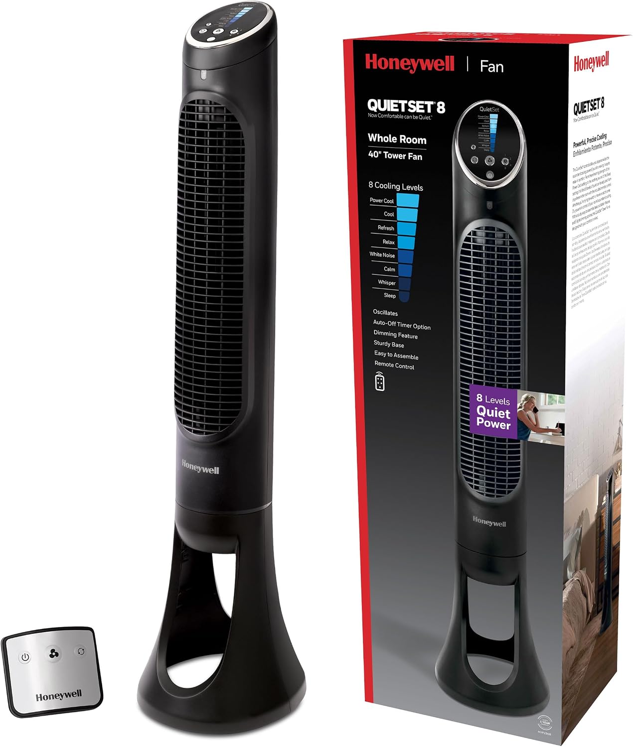 QuietSet Whole Room Tower Fan, Oscillating Tower Fan with Remote