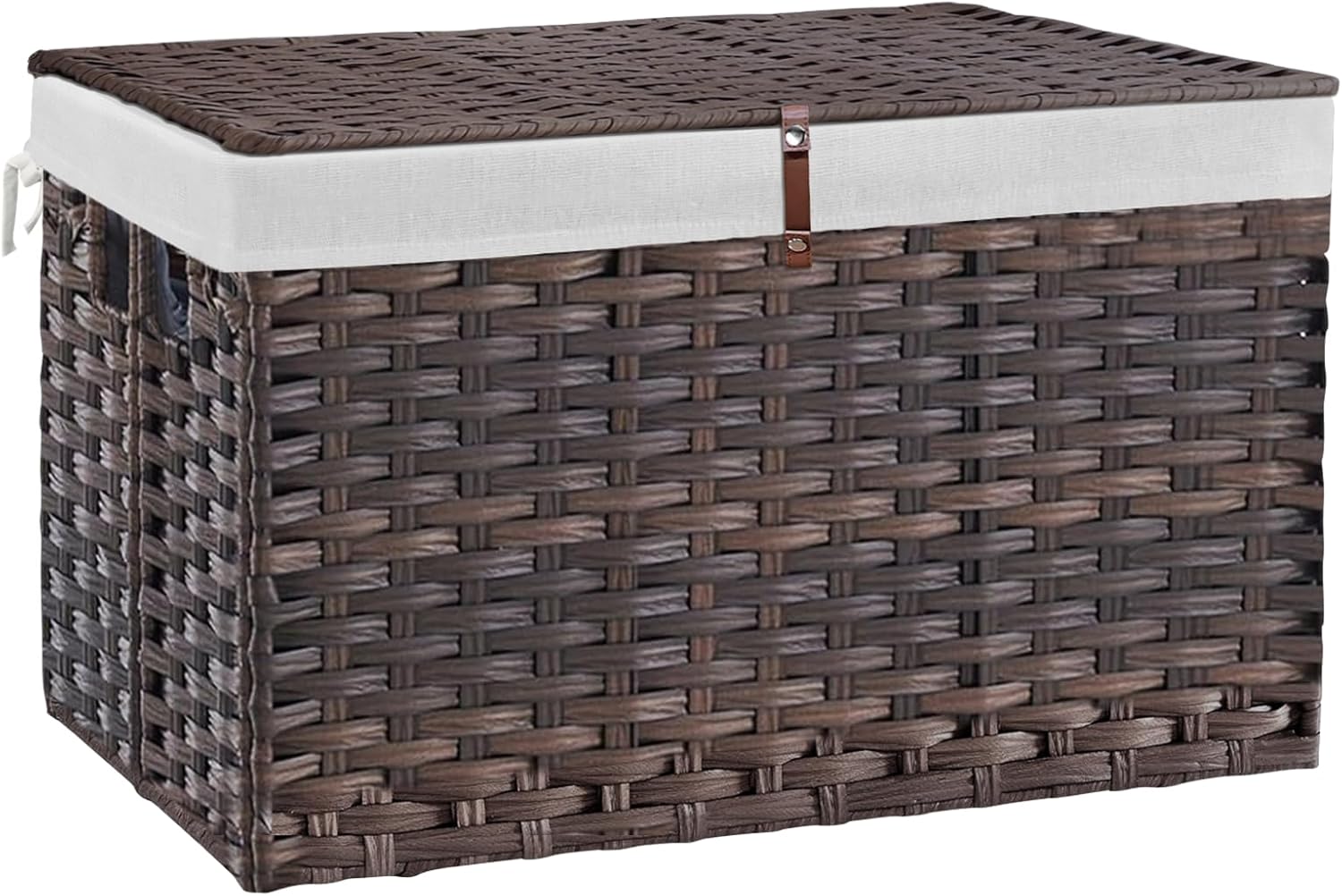 240L Wicker Storage Basket with Lid, Handwoven Rattan Large Shelf Basket with Removable Liner, 63.5 Gallon Wicker Basket for Blanket, Storage Trunk with Handle for Closet, Bedroom, Livingroom, Brown