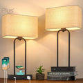 Set of 2 Wireless Charging Touch Control 3-Way Dimmable Table Lamp | Beside Nightstand Lamps for Bedroom with USB Port & AC Outlet, Living Room Office End Table Lamp, LED Bulb Included,