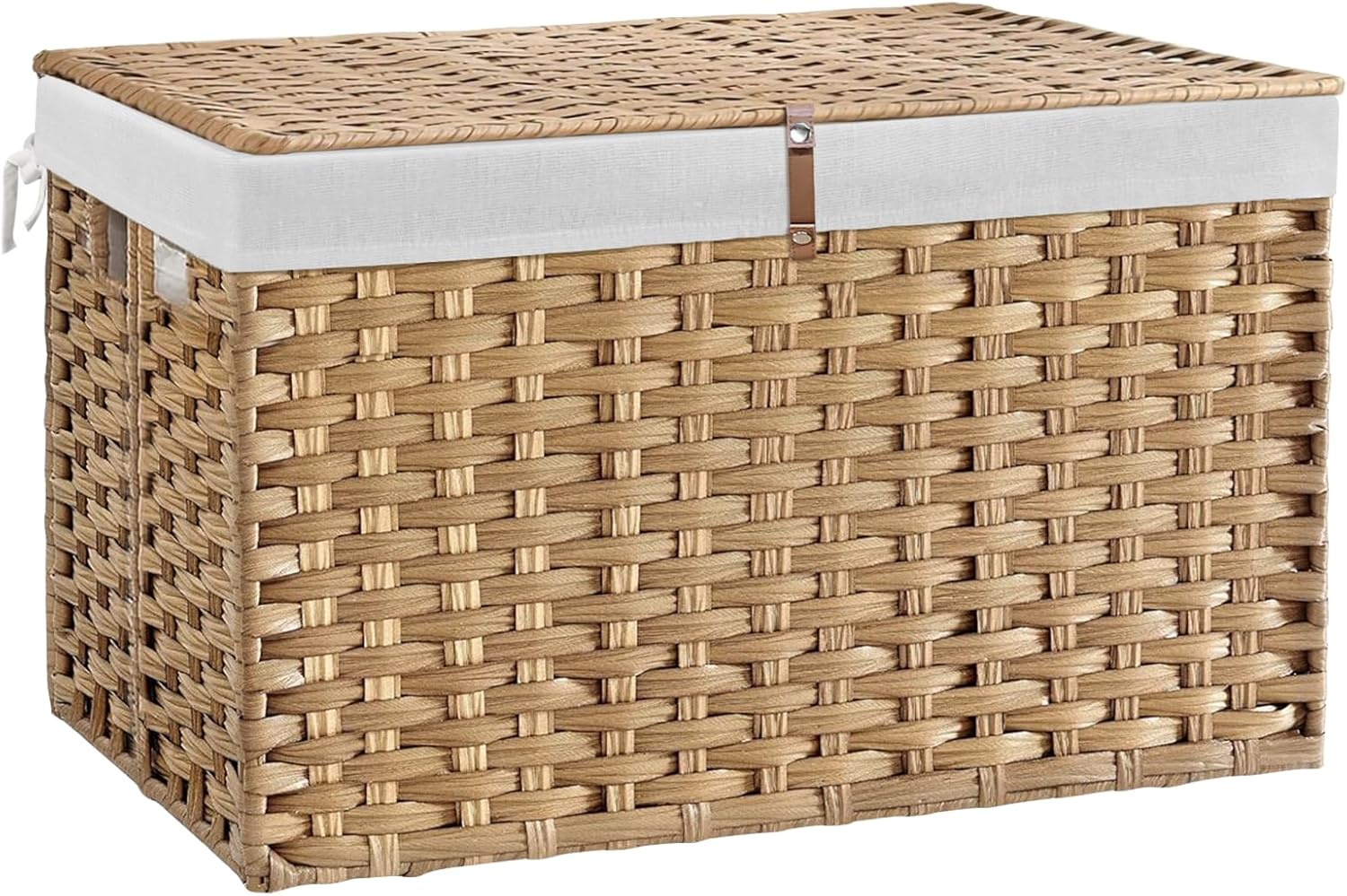 240L Wicker Storage Basket with Lid, Handwoven Rattan Large Shelf Basket with Removable Liner, 63.5 Gallon Wicker Basket for Blanket, Storage Trunk with Handle for Closet, Bedroom, Livingroom, Brown