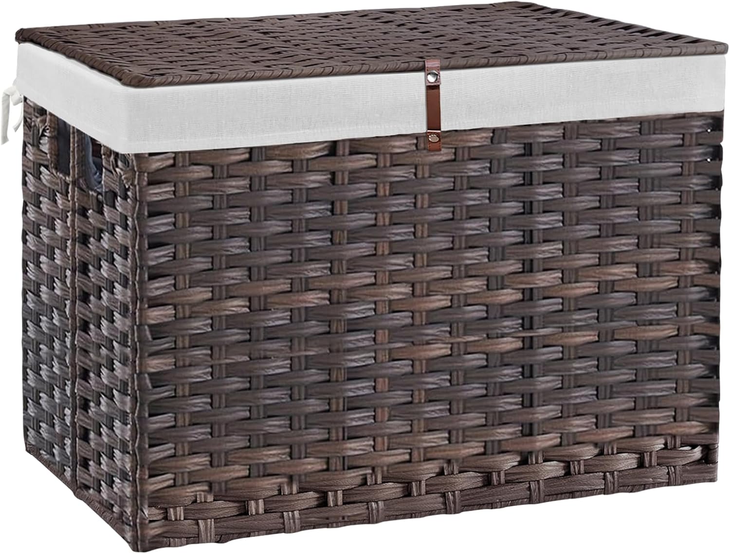 240L Wicker Storage Basket with Lid, Handwoven Rattan Large Shelf Basket with Removable Liner, 63.5 Gallon Wicker Basket for Blanket, Storage Trunk with Handle for Closet, Bedroom, Livingroom, Brown