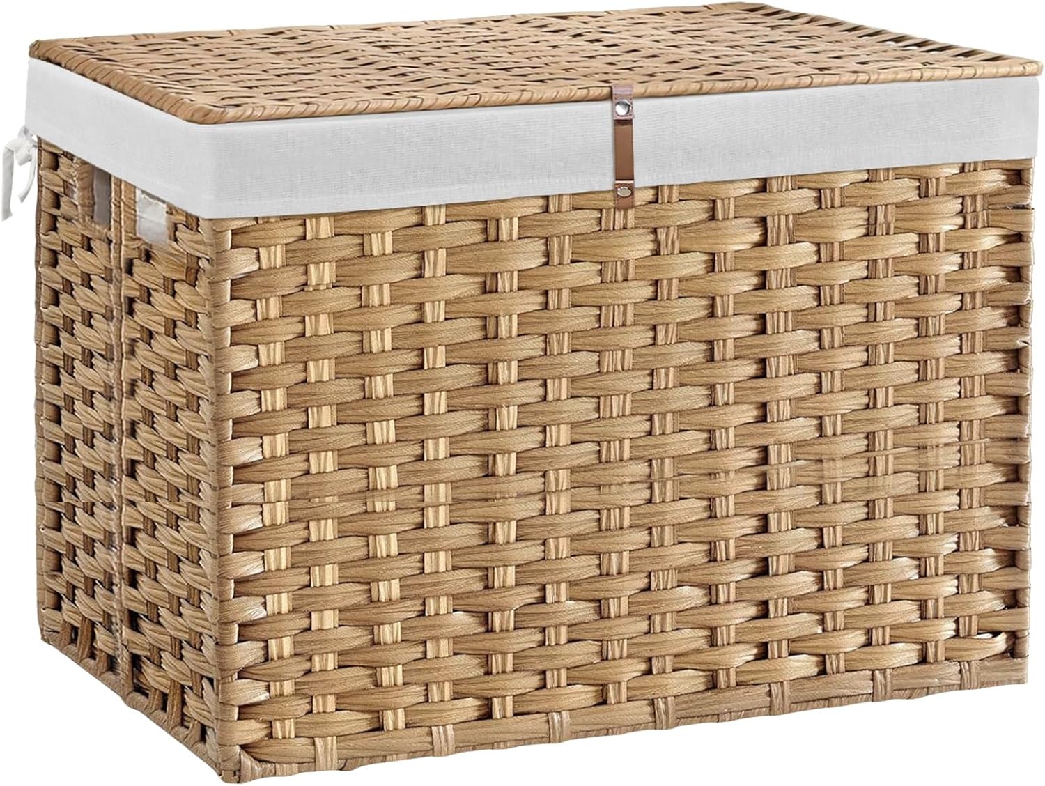 240L Wicker Storage Basket with Lid, Handwoven Rattan Large Shelf Basket with Removable Liner, 63.5 Gallon Wicker Basket for Blanket, Storage Trunk with Handle for Closet, Bedroom, Livingroom, Brown